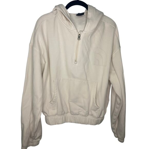 The North Face Cropped Half Zip Hoodie Women's Size Large Sweatshirt Off White - Picture 1 of 7
